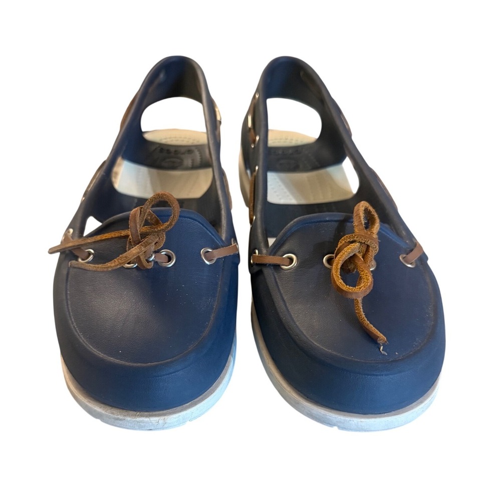 Crocs Beach Line Boat Shoes Womens 8 Navy Blue White Nautical Loafers 14327